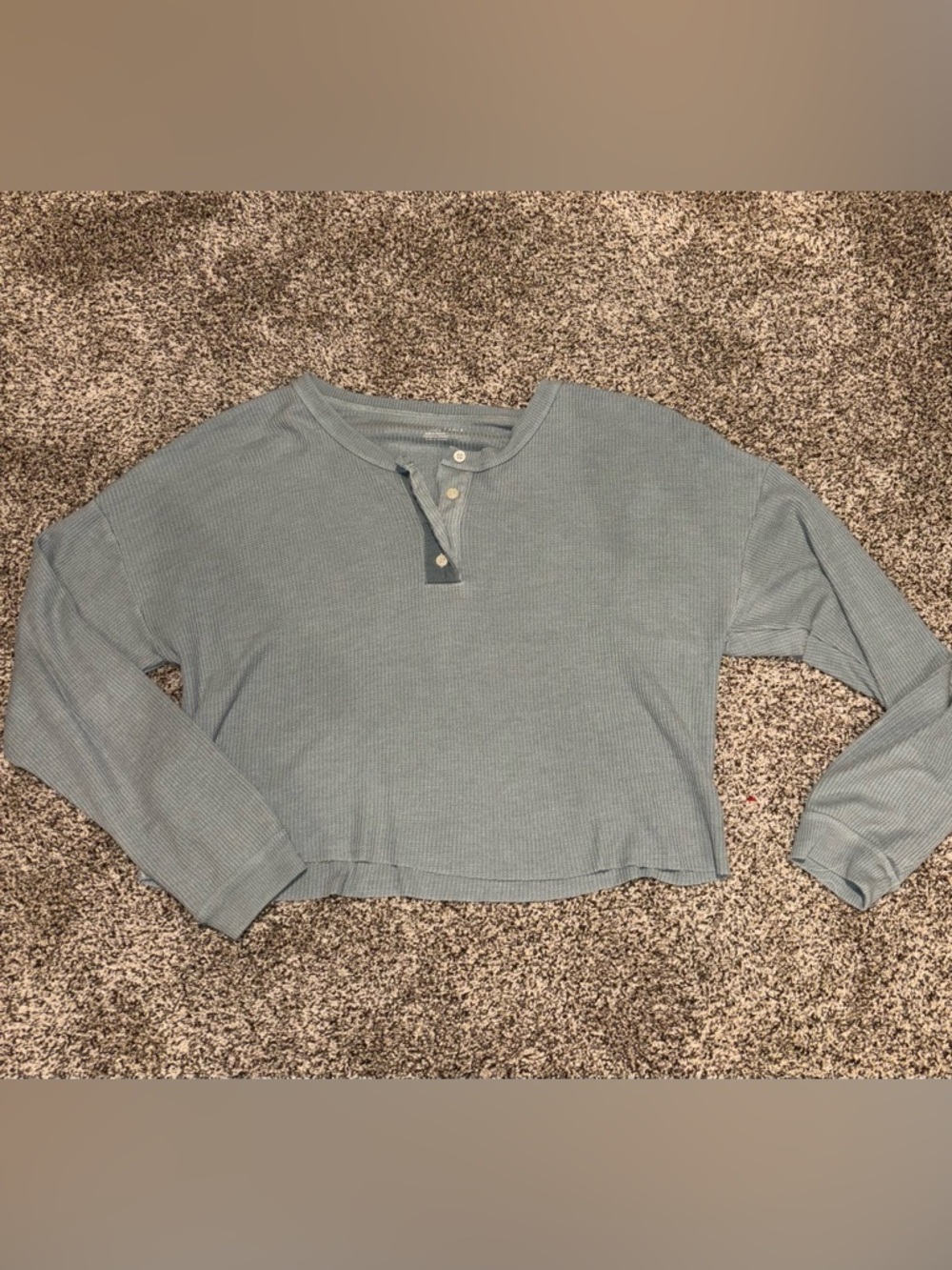 American Eagle Outfitters Light Blue Waffle Henley Long-Sleeve Top